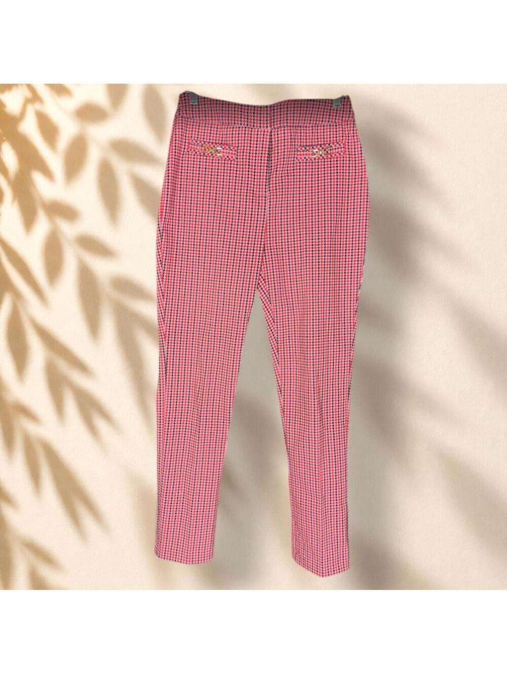Cato Pants Women M Medium Pink Geometric Mid Rise Chino Flat Front Pockets Rayon